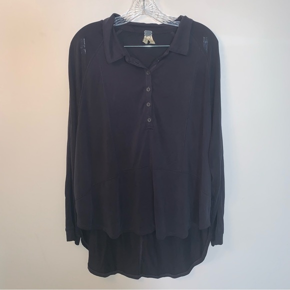 We The Free Blue High Low Henley Top Long Sleeve S - Picture 2 of 9